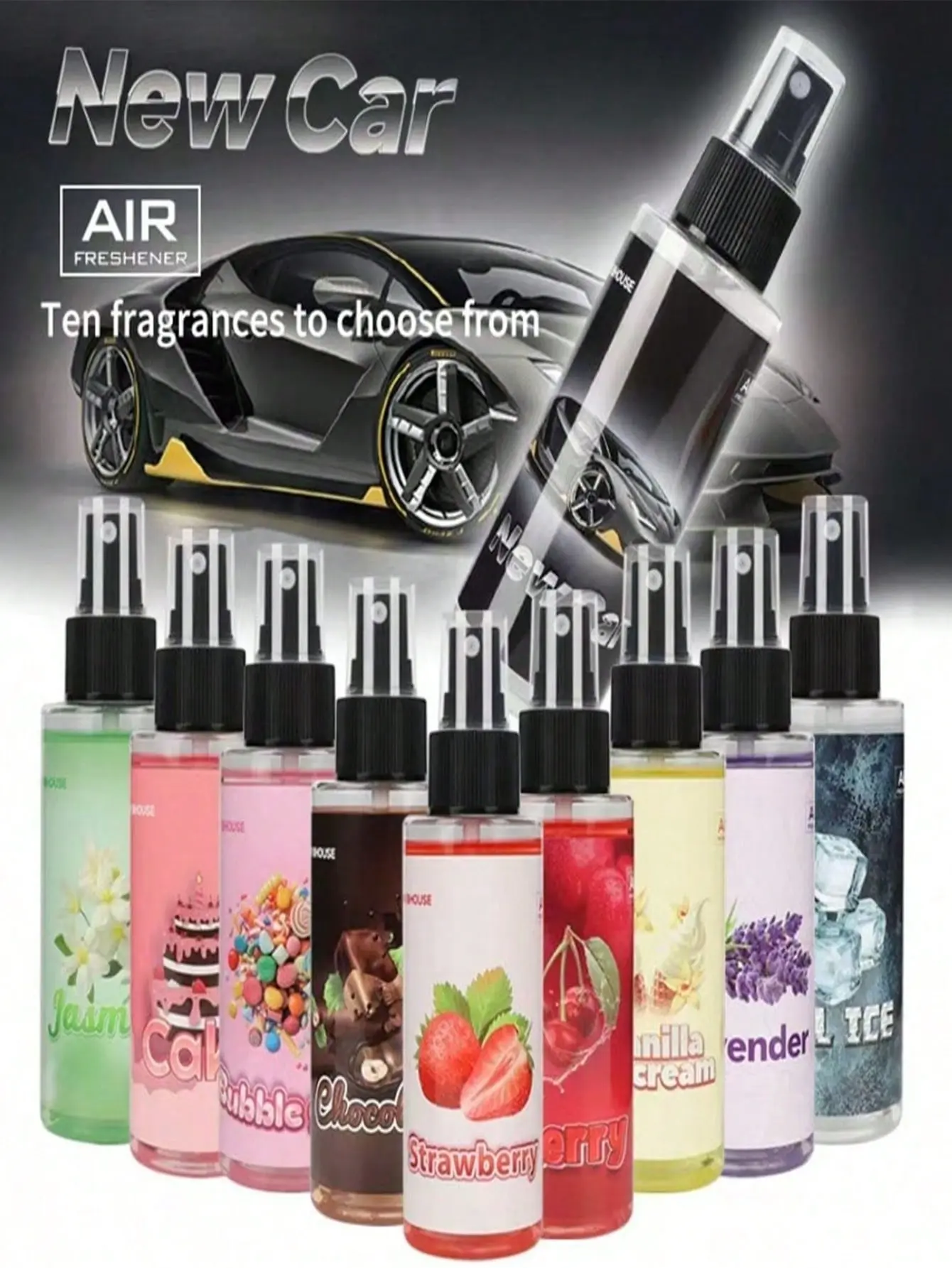 Portable Car Air Freshener Spray, Long Lasting Fragrance Mist Odor Eliminator, 10 Kinds of Scents Auto Interior Deodorant Perfume Spray for Car Home Office