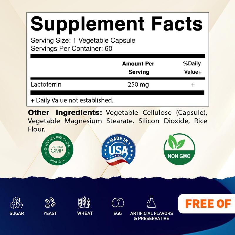 Vitamatic Lactoferrin 250mg, 60 Vegetable Capsules - Promotes Healthy Immune Function*