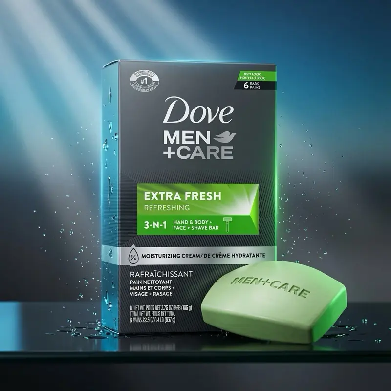 Dove Men+Care 3-in-1 Scented Extra Fresh Moisturizing Cream Bar Cleanser - 12-Pack 3.75 oz for Body Care, Daily Care, Moisturizer, Cleansing