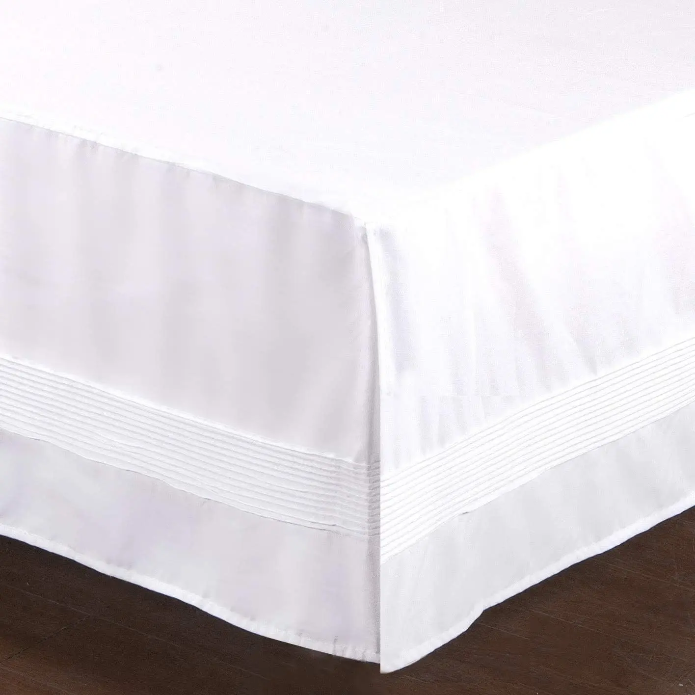 Cotton Polyester Blend Synthetic Durable Bed Skirt - 14 in Tailored Drop, Pin Tucking, Easy Care Material, 39 by 75 Inches, Split Corners, Underbed Storage Compatible, White Dust Ruffle Cover, Quality Material