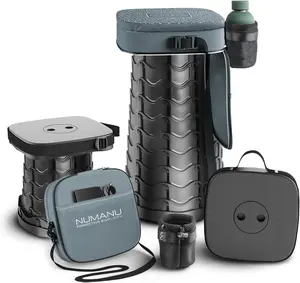 NUMANU 2025 Upgraded Collapsible Stool & 3IN1 Cushioned Carry Bag, Max 620lbs, 18" Height Adjustable Portable Stool Retractable Telescoping Seat, Foldable Camping Stool for Adults or Footrest (Square)