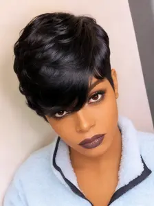 Short Layered Pixie Bob Glueless Wig Human Hair Full Machine Made For Women 1B Color 150% Density Glueless Human Wigs