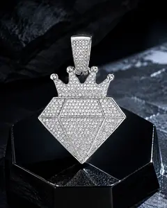 Unisex Platinum-Tone Stainless Steel Iced Out Geometric Pendant - VVS CZ Diamonds, Hip Hop Bling for Streetwear Costume Jewelry Charm