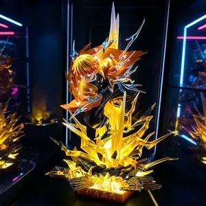 12.5 in LED Light-Up Thunder Swordsman Combat Statue - Interchangeable Head, Transparent Lightning Effect Collectible Figurine, Luminous Desktop Decor Ideal Holiday Gift for Manga Enthusiasts