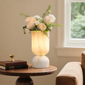 Marbled Glass Table Lamp (2 Styles: Yellow/Green) - E26 LED 3-Color/Warm Light 120V Dimmable for Bedroom Living Room