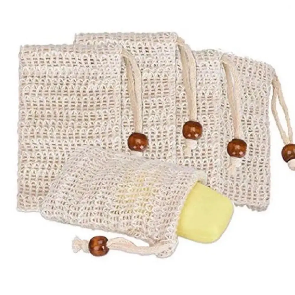 4 Natural Sisal Soap Bags - Eco-Friendly Soap Saver Pouches for Bath