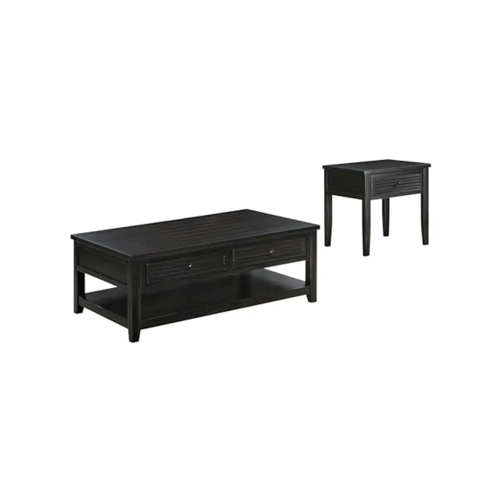 Rustic Concord 2-Piece Wooden Living Room Furniture Set - Wood Coffee & End Tables with Solid Wood Legs, Distressed Java Finish, Drawers, Storage, Warm Appeal (Multi-Piece Living Room Furniture)