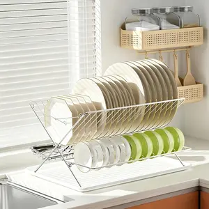Over The Sink Dish Drying Rack, Collapsible 3 Tier Dish Racks for Counter, Stainless Large Capacity-Saving Sink Shelf Organizer with Utensil Holder and Drainboard ()