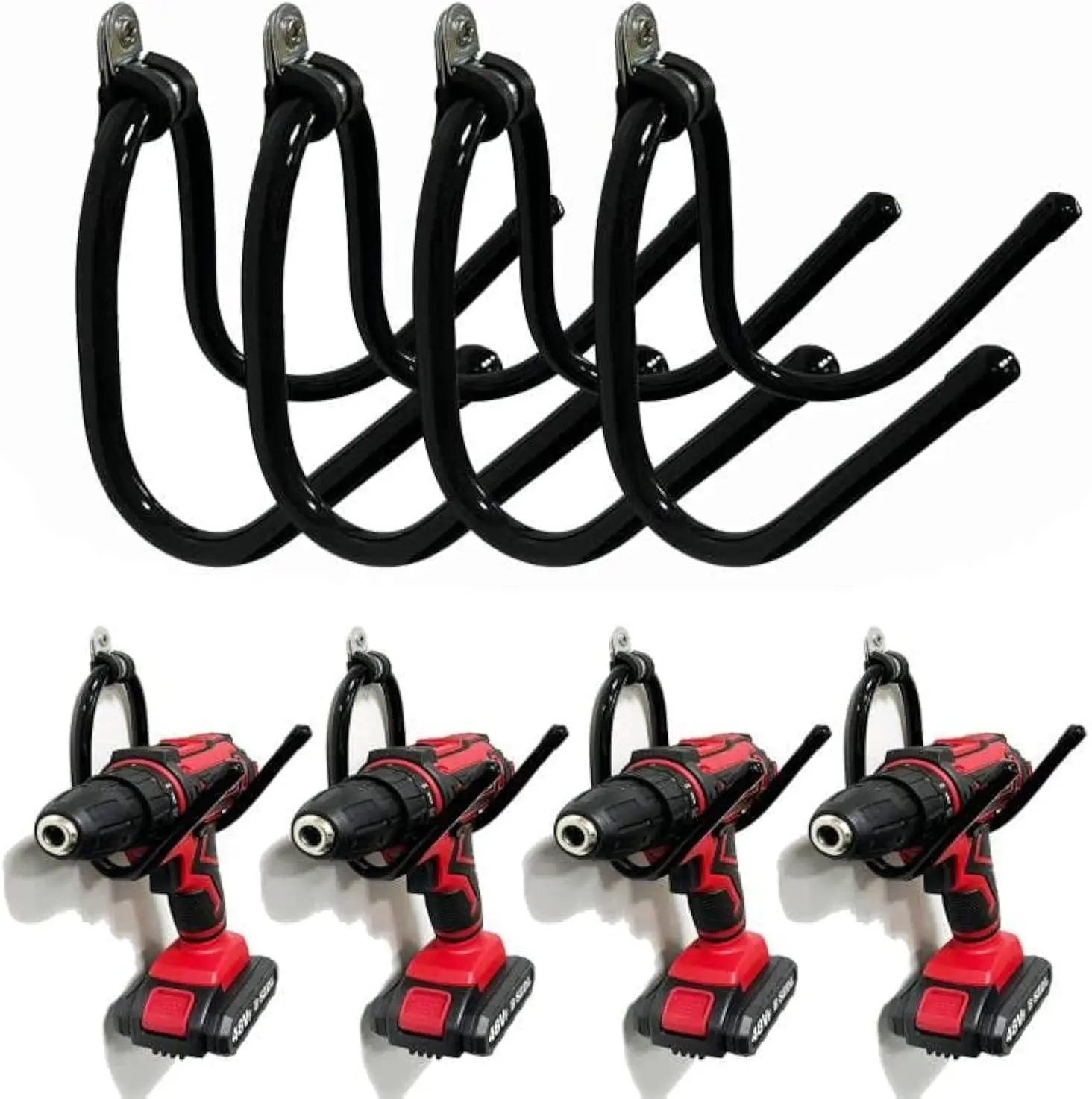 Power Tool Organizer - Wall Mount Garage Storage Rack, Hanger Hooks for Drills, Cables, Accessories & Tool Box - Holds 4 Drills