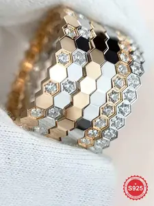 Honeycomb Pattern Zirconia Ring, Fashion Accessories for Women, Trendy All-match & Exquisite Jewelry for Birthday Gift