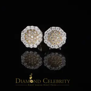 Diamond Celebrity’s 925 Yellow Silver 0.66ct VVS ‘D’ Moissanite Octagon Stud Earring Men’s/Womens