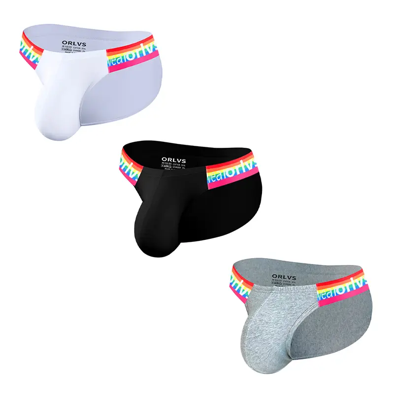 Rainbow Belt Men's Fashion Briefs Triangle Underwear Cotton High Quality Man Underpants U convex Panties Side High fork Lingerie