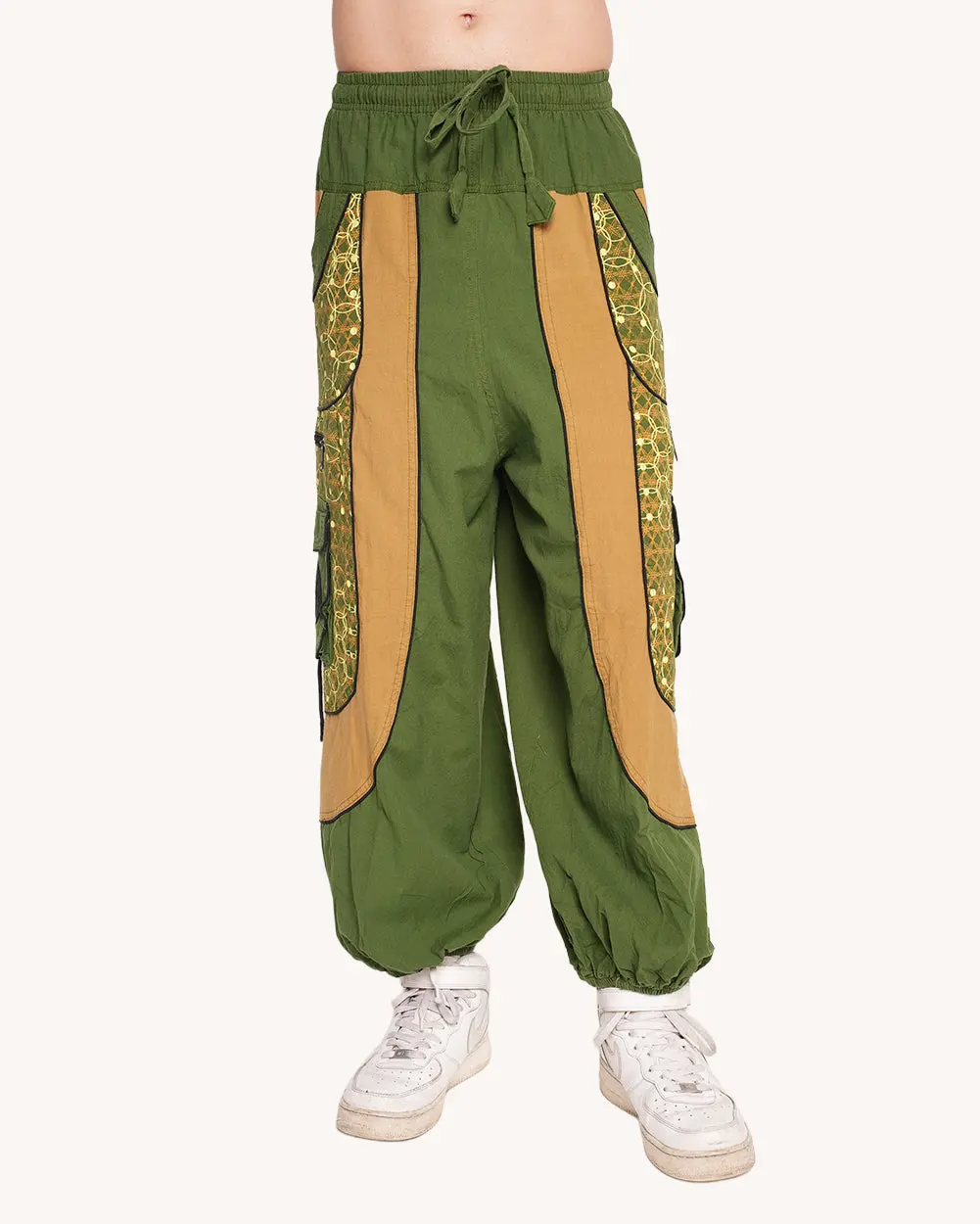 iHeartRaves Women's Forest Print Harem Pants - 100% Breathable Cotton, 6 Pockets, Adjustable Waist, Drawstring, Loose Fit, Festival Bottoms for Lady