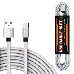 10FT USB Cable For TYPE-C In Silver -SKU:DC35-TYPEC10FTSL