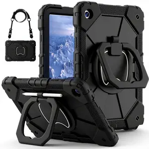 Heavy Duty Shockproof Case Tablet Protective Cover for Samsung Galaxy Tab S10 Lite 2025,Compatible with Tab A11+/S10FE/S9FE/A9 Plus/A7 Lite- with Screen Protector Rotating Stand Pencil Holder Shoulder Strap Full-Body Drop Protection Cover Kids - Black