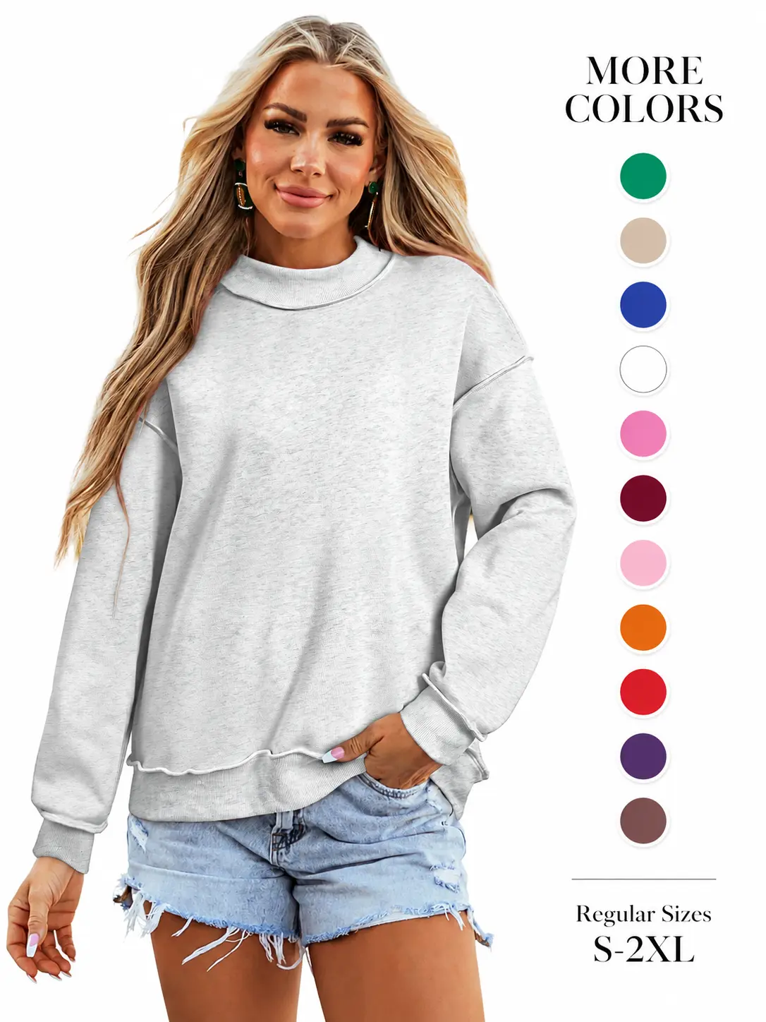 Women’s Oversized Mock Neck Sweatshirt – Casual Long Sleeve Pullover Top, Relaxed Fit Everyday Fall Shirt for Weekend, Travel, Shopping & Lounge Wear
