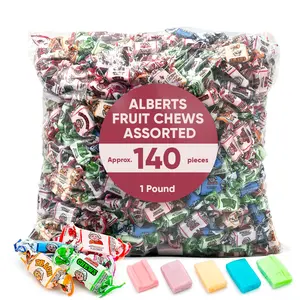 Alberts Fruit Chews Assorted - 1 Pound Approx 140 pieces Bulk Candy, Individually Wrapped Chewy Candy, Assorted Flavors Green Apple, Blue Raspberry, Peach, Grape & Strawberry