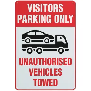 Visitors Parking Only Unauthorised Vehicles Towed Sign Safe Sign, Signs Outdoor, 12 X 8 In, Sign For Home, Business, Driveway Alert