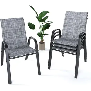 【Summervibes】Outdoor Patio Chairs Set of 4 Stackable Dining Chairs All-Weather Textilene Furniture Set for Pool Deck, Backyard, Garden Summervibes