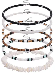 6Pcs Puka Shell Necklace for Men White Seashell Necklace Summer Beach Surfer Necklace Coconut Beads Hawaiian Pooka Choker