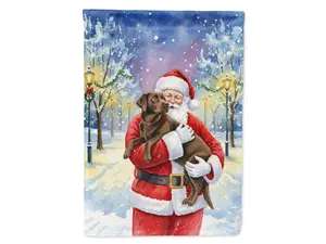 Carolines Treasures FNT1051CHF 40 x 28 in. Chocolate Labrador Retriever with Santa Claus House Flag