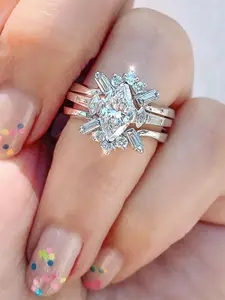 1 PC Elegant Cubic Zirconia Heart Cluster Ring For Women For Wedding Engagement Party Jewelry Valentine's Day Gift