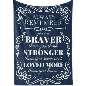 Inspirational Blankets for Women, Men, Get Well Soon Gift for Friends Recovering from Surgery, Chemotherapy, Cancer, Flannel Throw Blanket, 50'' x 65'' - You are Braver Than You Think