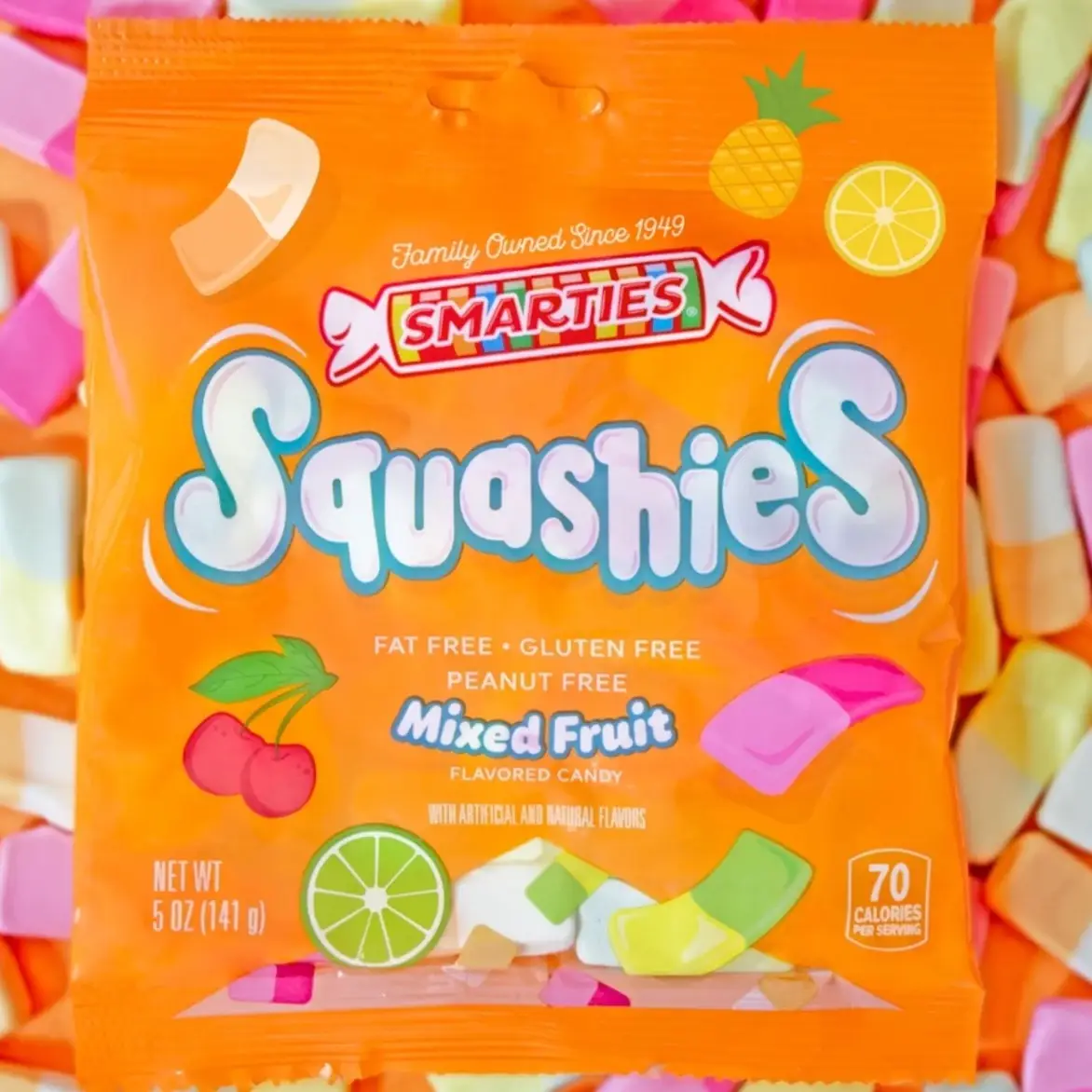 Smarties Squashies Mixed Fruit Flavored Candy- Cherry & Blackcurrant Lemon & Lime Orange & Pineapple 1 bag 141 g