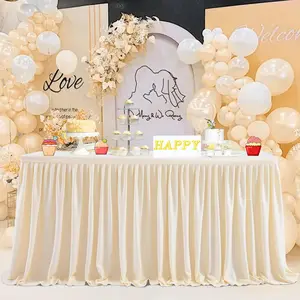 Pleated Table Skirt for Rectangle Desk Baby Shower Wedding Birthday Gender Reveal Party Dessert Cake Decorations (Ivory, 4ft Length)