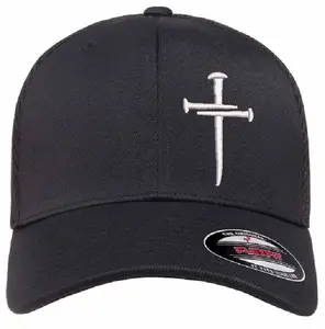 Christian Cross Baseball Cap Religious Christian Cross Design, Flex Fit 6533 Mesh Back Fitted Hat