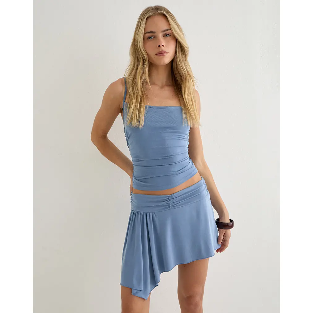 Arah Mini Skirt in Cupro Dusty Blue