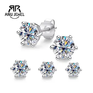 AnuJewel Round Cut Moissanite Stud Earring 925 sterling silver Stud Earring Birthday Valentine's Day Gift for Women Men with Certificate