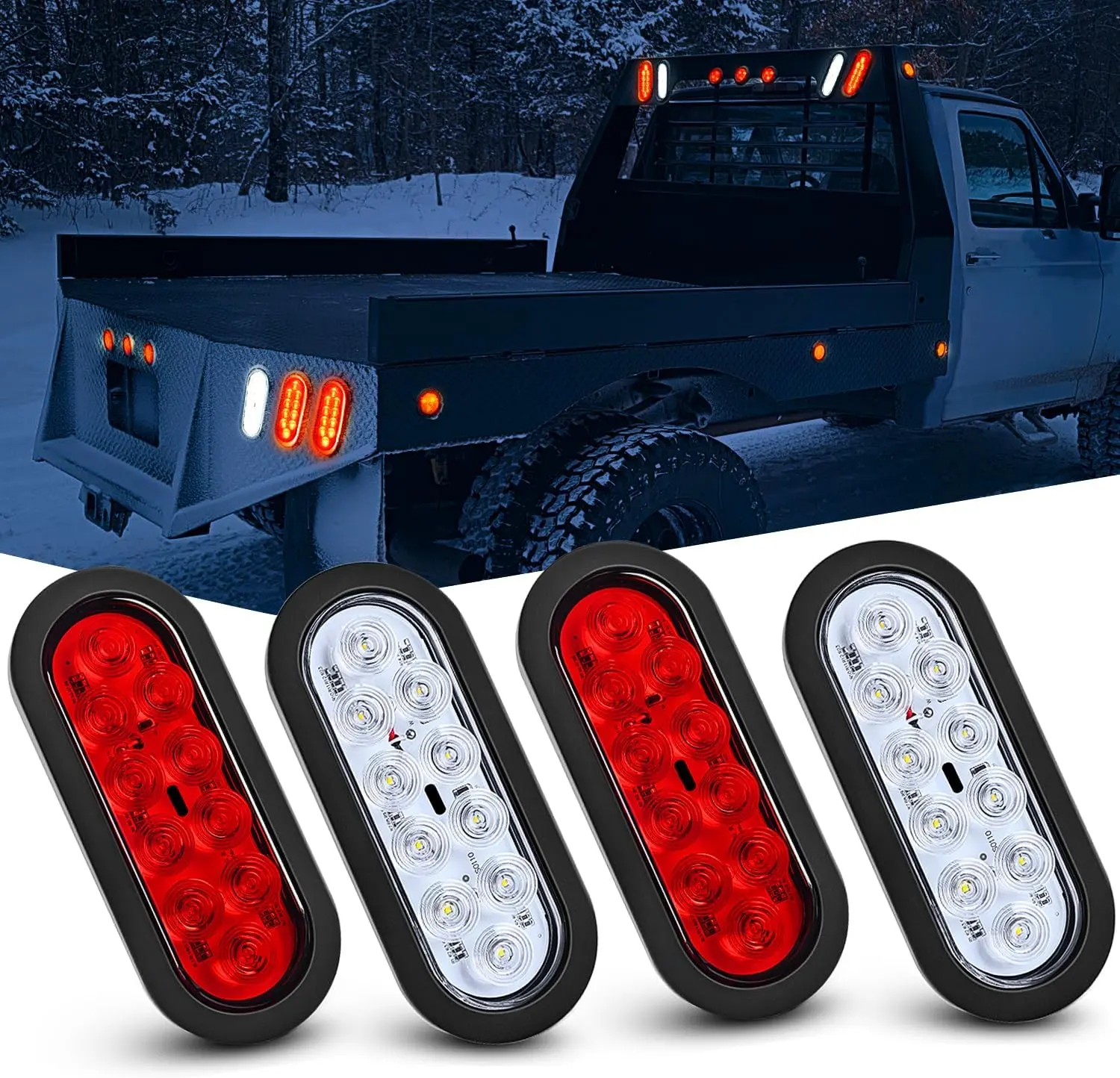 Nilight 4PCS 6" Oval LED Trailer Tail Lights 4PCS 10 LED w/Flush Mount Grommets Plugs Reverse/Back Up Trailer Lights for RV Truck Jeep Lamp Led Backlights, Led Brake, Rear Lights #SummerVibes