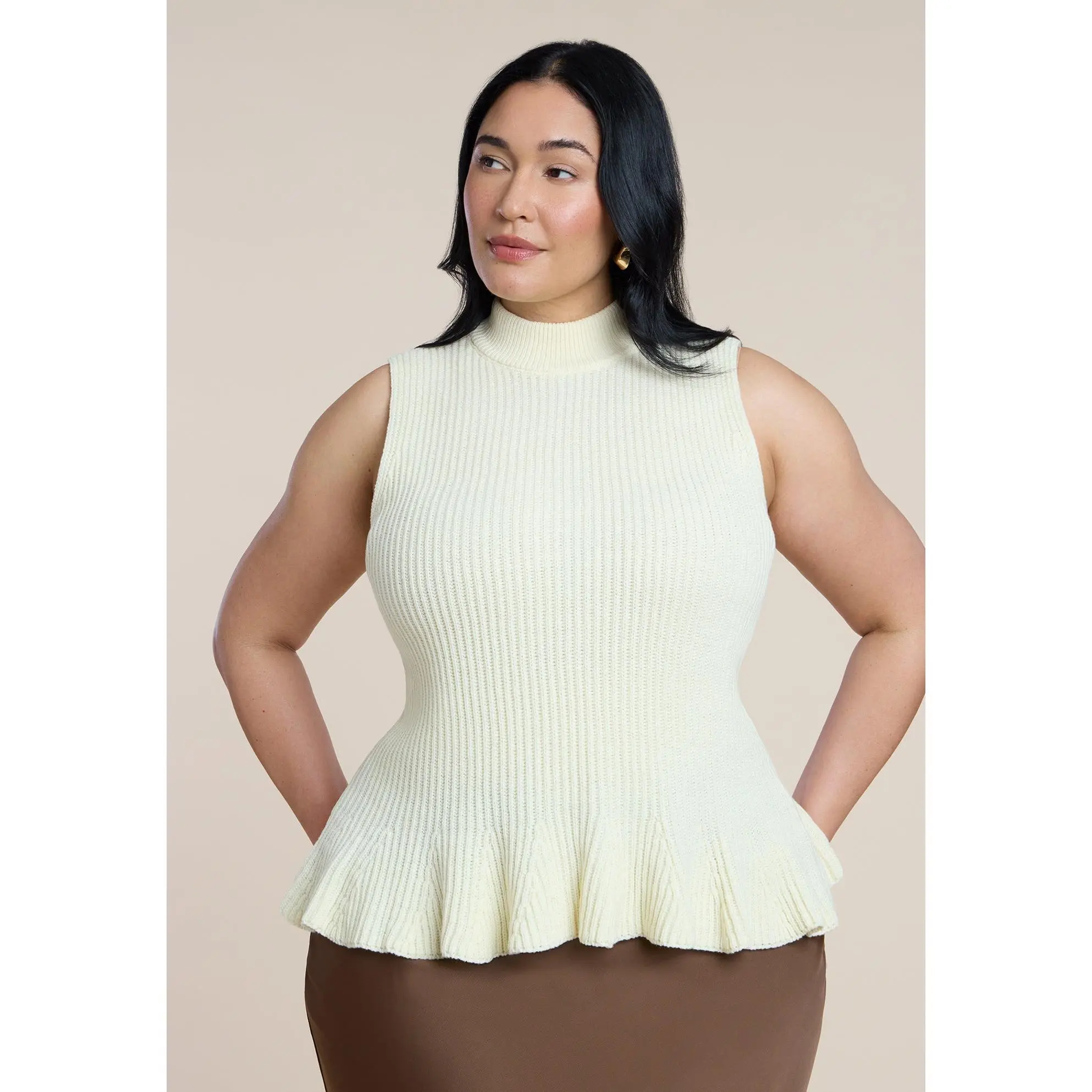 ELOQUII Women's Plus Size Mockneck Peplum Sweater