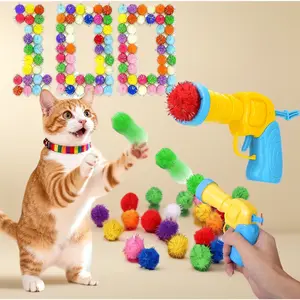 102-Pack Cat Ball Launchers with Pom Pom Balls, Soft Plush Interactive Cat Toys for Indoor Cats – Safe Kitten Toys for Ending Boredom & Active Play