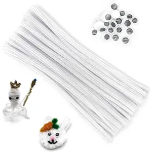 100 count White Pipe Cleaners with 20 count Googly Eyes,Chenille Stems for Craft Project,Craft Pipe Cleaners for DIY Projects,Arts and Holiday Decoration