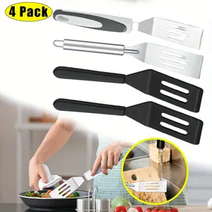 Set of 4 Professional Mini Serving Spatula, Stainless Steel Cutter and Turner for Serving, Flipping, Small Icing Spatula, Small Metal Grill Spatula for Brownies, Pancakes, Pie, Cookies or Barbecue
