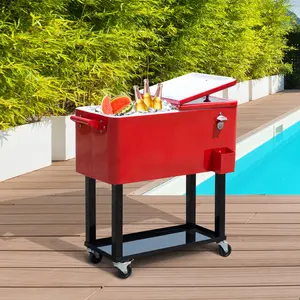 Keter Rolling Ice Cooler Cart, Outdoor Party Beverage Stand w/Wheels, 80 Qt, Available in Multiple Colors Picnic Equipment storage cabinets drawer dresser