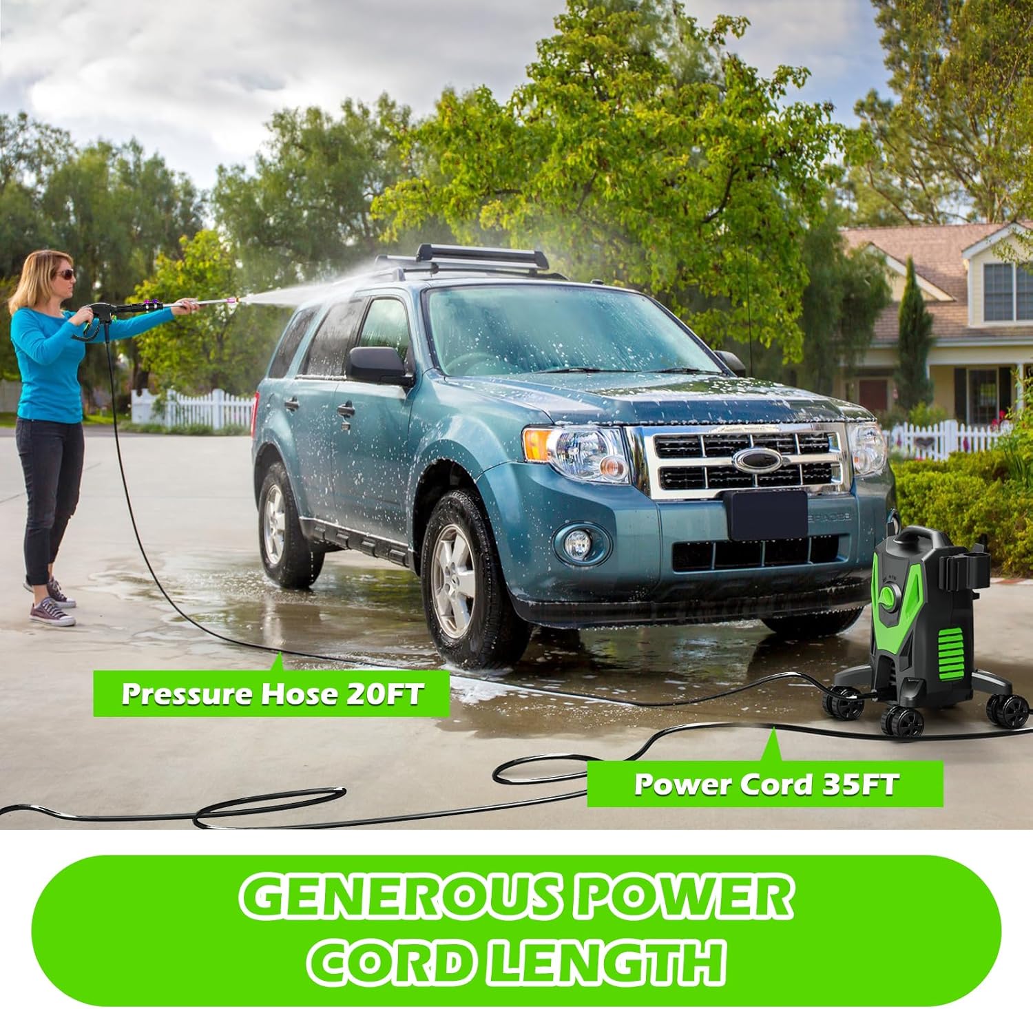 Pressure Washer -4800PSI with Anti-Tipping, 35FT Power Cord,Power Washer for Cars Fences Driveways Patios Home