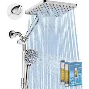 Dual Filtered Rain Shower  Combo, High  Handheld Shower  with Adjustable Bar - Rainfall Shower  And Showerhead with Filter for Hard Water - Removes Chlorine