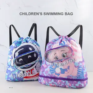 Children Waterproof Dual-Shoulder Beach Bag, Dry-Wet Separation Swimming Backpack, Swimming Accessories, 2 Colors & Sizes Available, Unisex Cartoon Storage Pouch