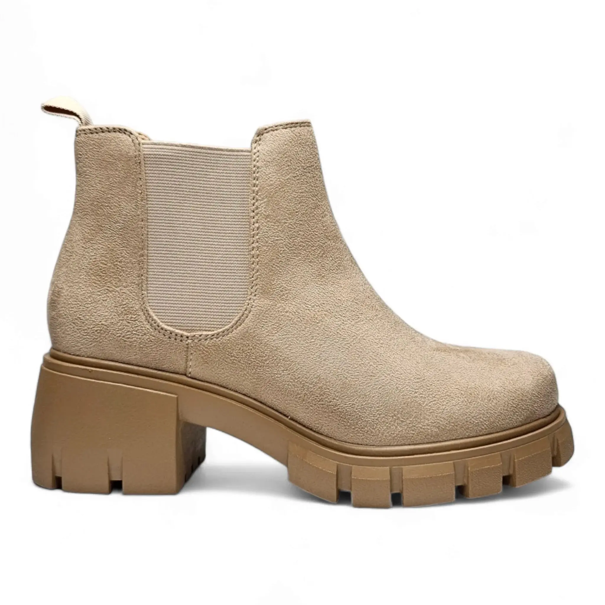 Women's Plain Round Toe Lug-Sole Slip-On Chelsea Bootie