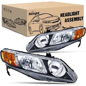 Nilight 2006 2007 2008 2009 2010 2011 Honda Civic Headlight Assembly Black Case Amber Reflector