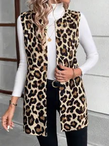 Women's Sleeveless Vintage Leopard Print Fitted Vest Cardigan, Casual Fashion Top for Women, Stylish Summer Wear