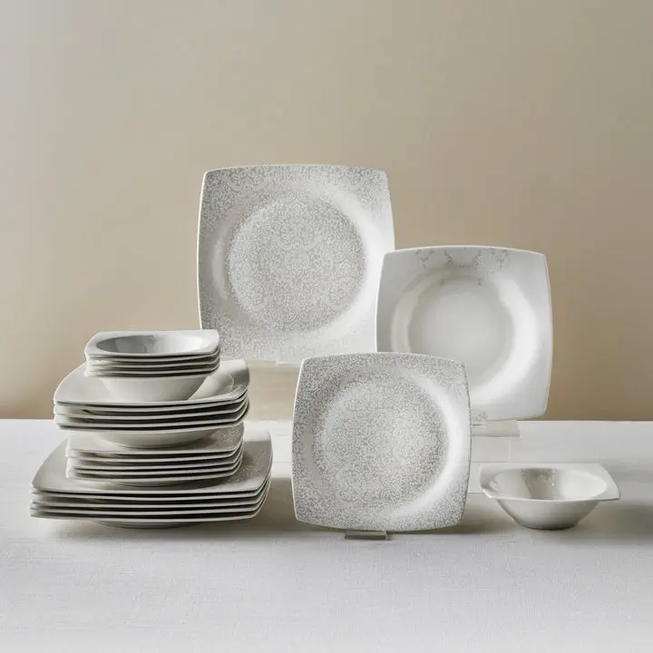 Karaca New Flava 24-Piece Bone China Dinnerware Set for 6, White Dinner Set, Dishwasher Safe Plates and Bowls
