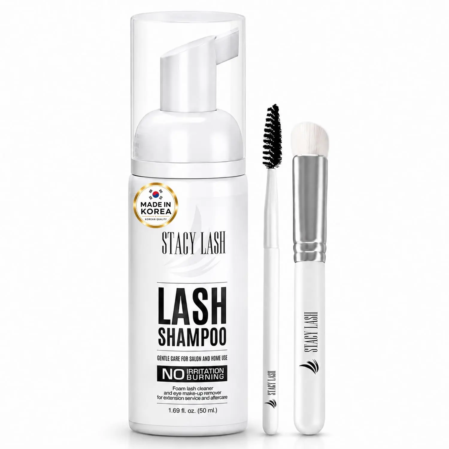 STACY LASH Eyelash Extension Shampoo + Brush / 1.69 fl.oz / 50ml / Korean Makeup Remover/Eyelid Foaming Cleanser/Wash for Extensions & Natural Lashes/Supplies for Professional & Home Use