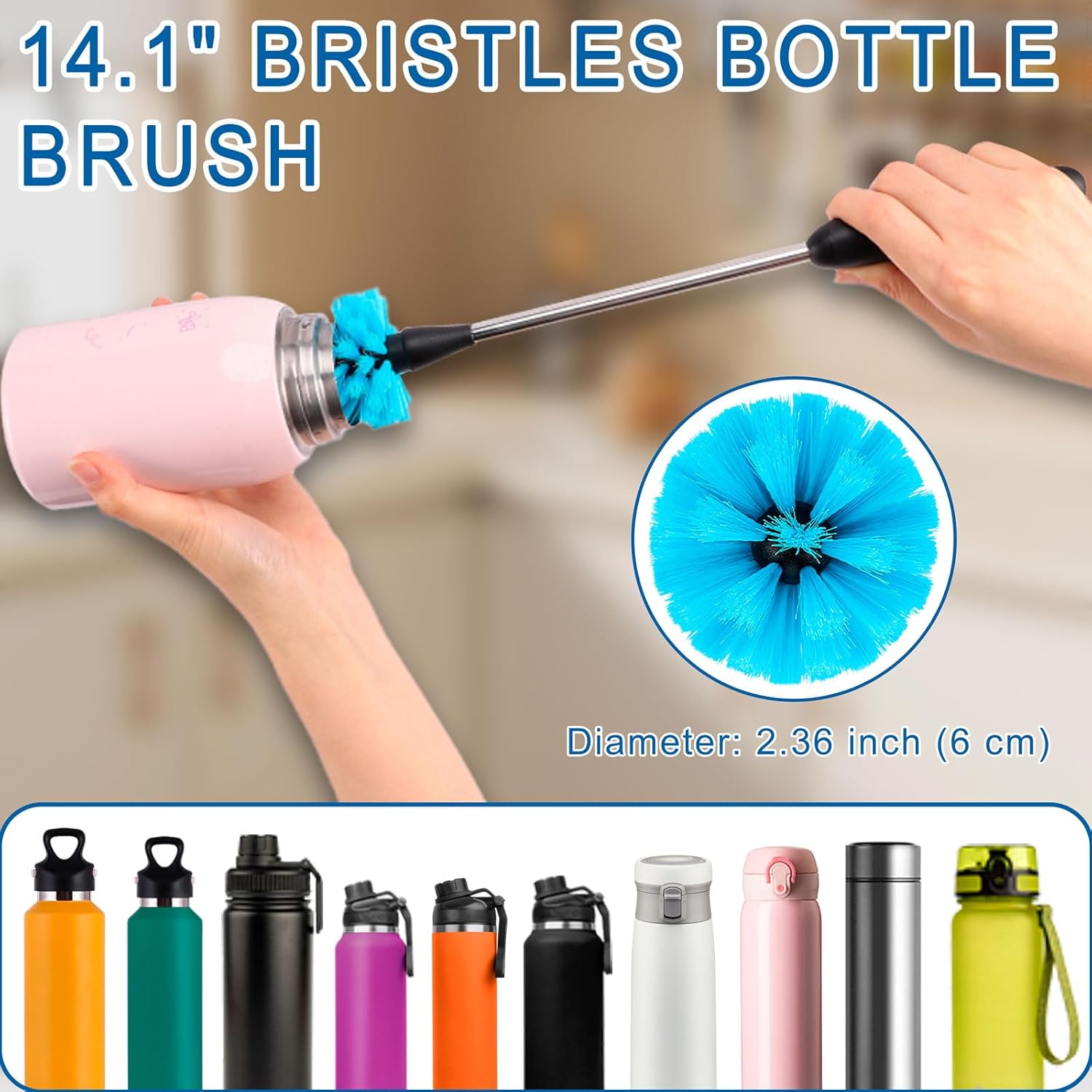 Bottle Brush Cleaning Set for Water Bottles & Stanley Cup, Straw Cleaner Brushes, Tube & Crevice Brush Kit Mother Gift