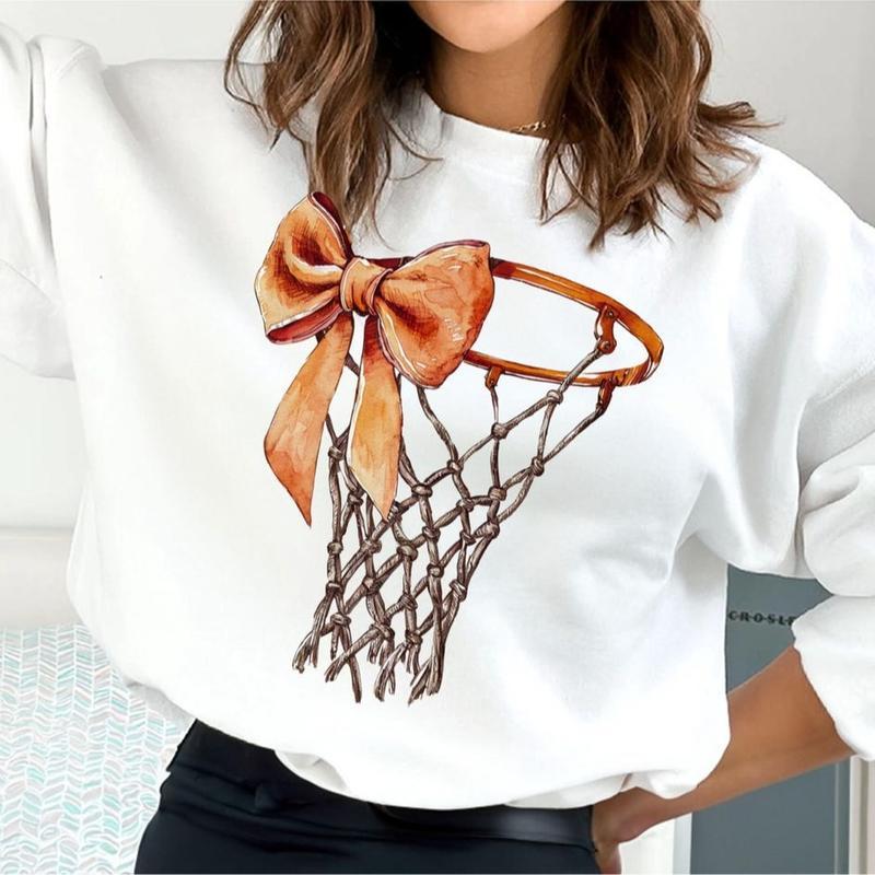 [Sale Up To 50%] Coquette Bow Basketball Game Day Sweatshirt, Cute Basketball Mom Crewneck, Trendy Hoops Graphic Shirt for Women, Basketball Mama Gift, Unisex Cozy Outfit for Sports Events - ShamCren
