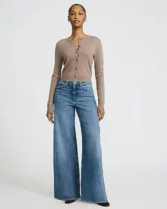 High Waisted Relaxed Wide Leg Stretch Jeans, Comfortable Denim Pants with Loose Fit, Casual Streetwear Everyday Women Jeans
