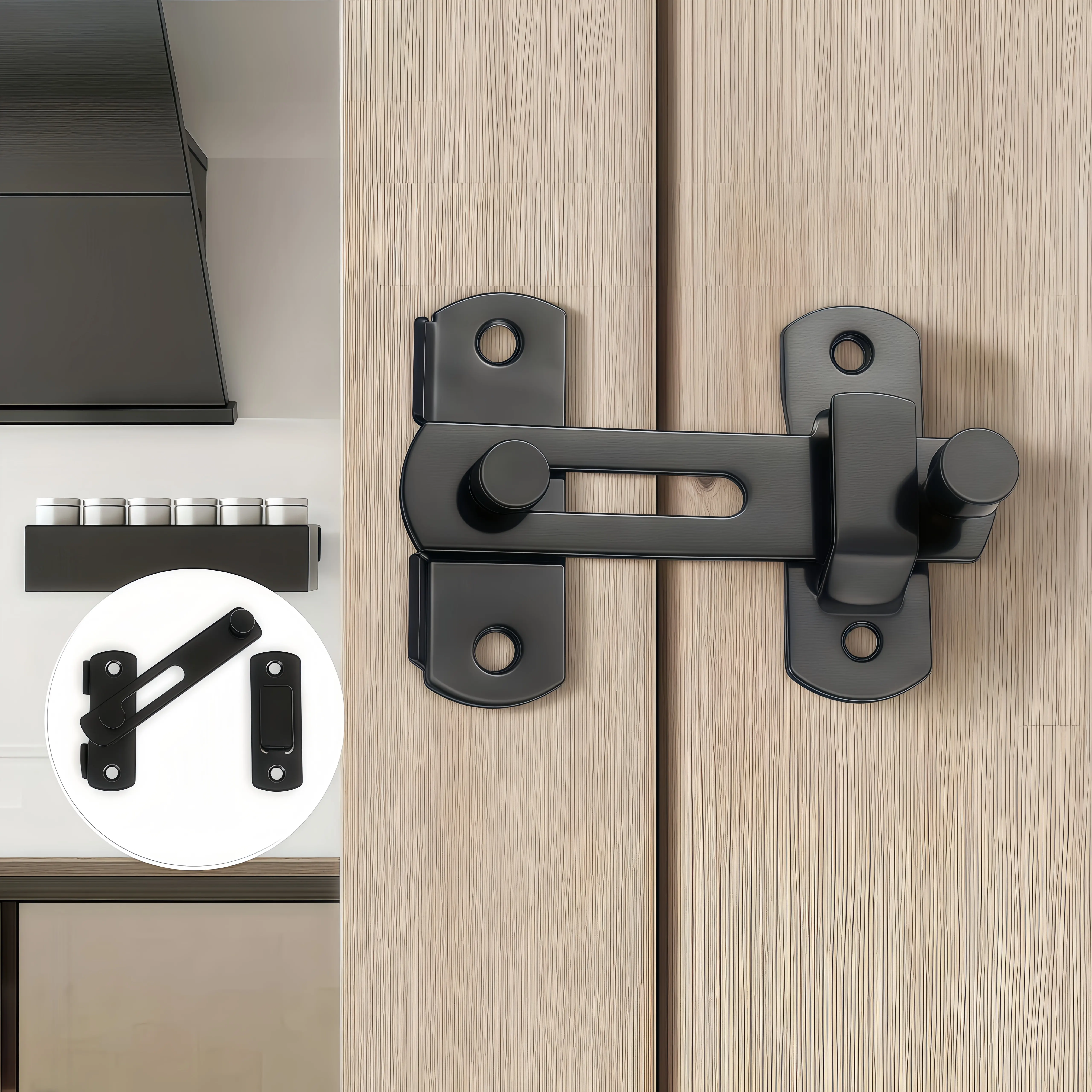 304 Stainless Steel Flip Latch, 180° Sliding Door Lock for Garage Bathroom Outdoor, Universal Left/Right Security Lock